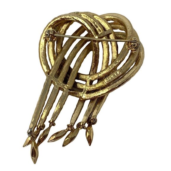 Vintage Monet Rope Knot Brooch Pin Goldtone Gold Tone Tremble Large 2.75 in Sign - Picture 8 of 12